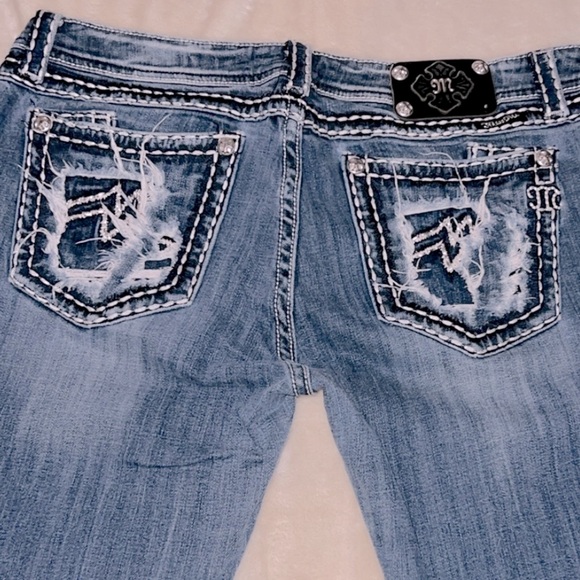 MISS ME 👖 DISTRESSED DESTROYED RIPPED THICK STITCH BOOTCUT JEANS Women 36/18 L33 - Picture 6 of 14